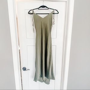 Abercrombie Olive Green Silk Midi with tie back